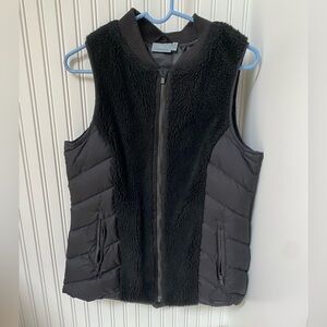 Athleta Black Quilted Vest with faux fur